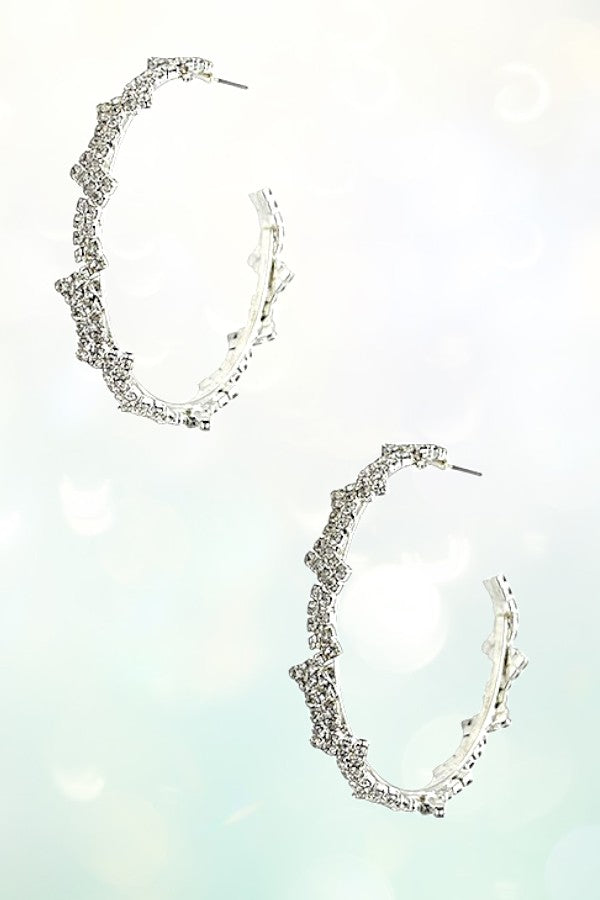 ZIGZAG RHINESTONE PAVE SEMI HOOP EARRING
