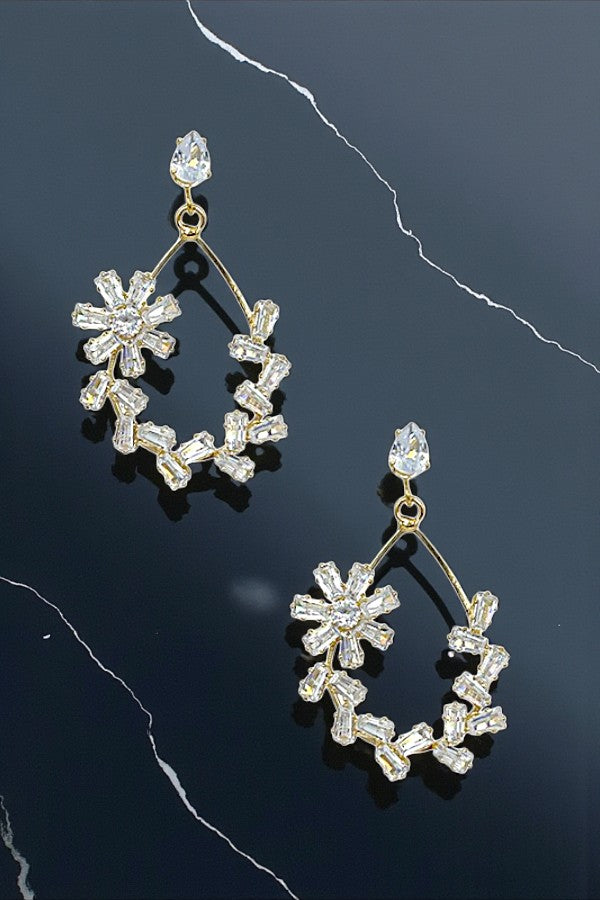 CRYSTAL GEM FLORAL TEARDROP EARRING
