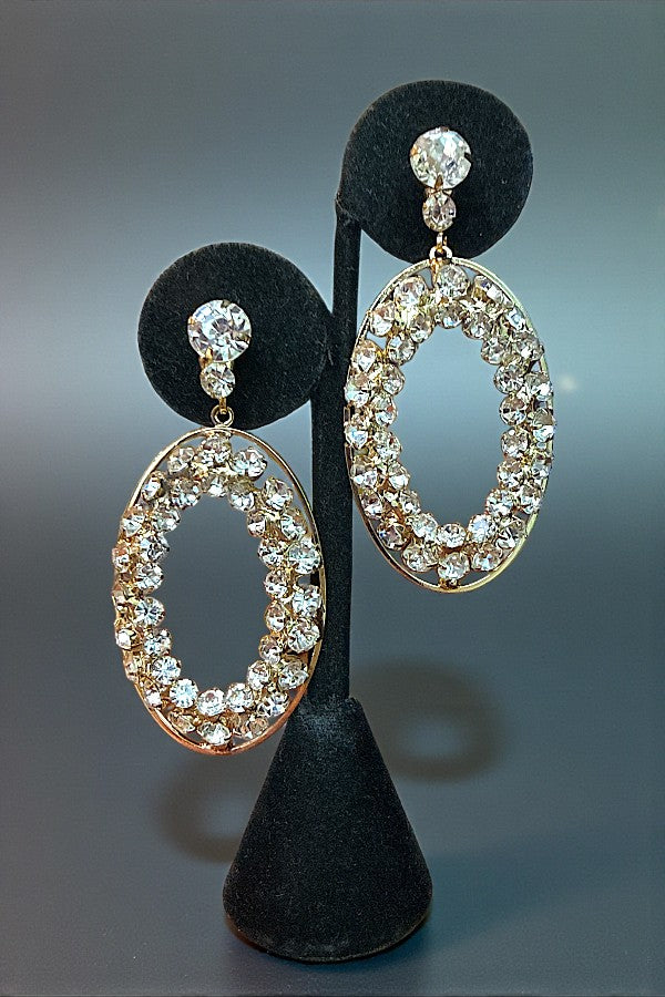 ROUND CRYSTAL GEM OVAL DANGLE EARRING