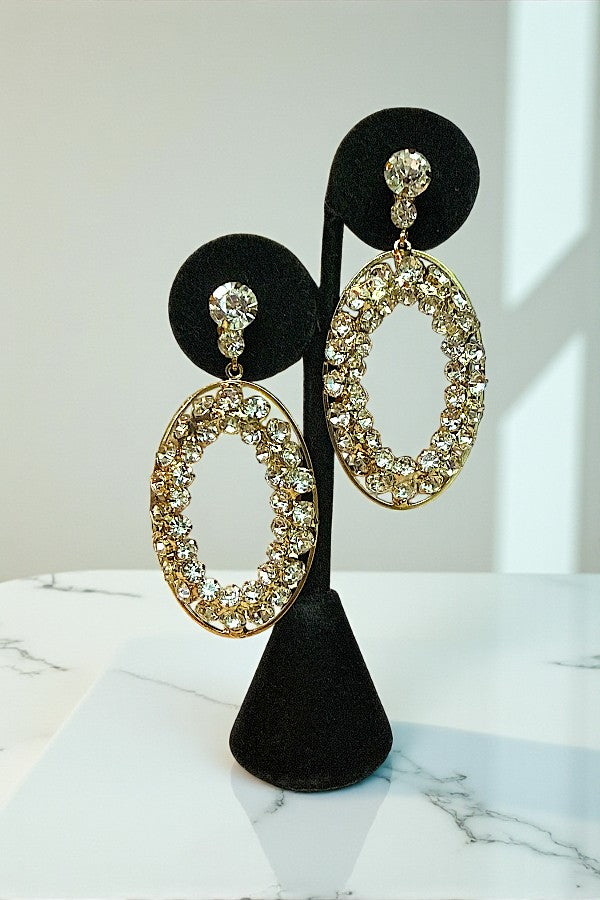 ROUND CRYSTAL GEM OVAL DANGLE EARRING