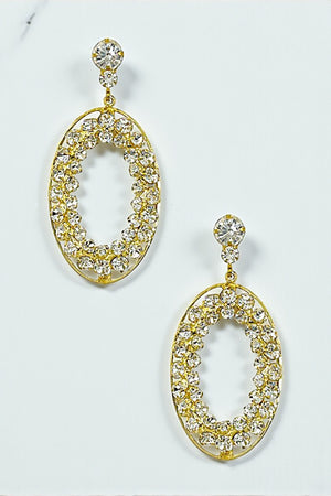 ROUND CRYSTAL GEM OVAL DANGLE EARRING