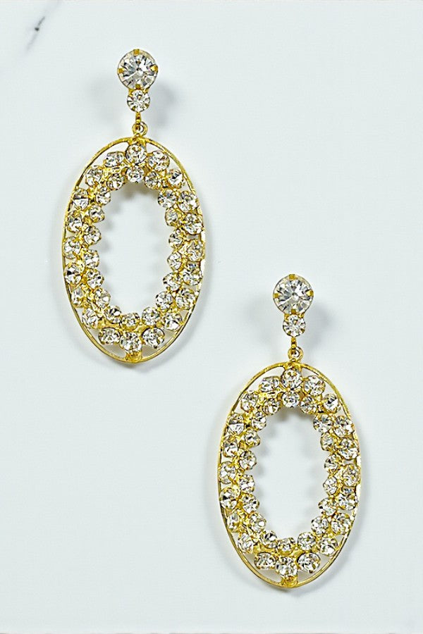 ROUND CRYSTAL GEM OVAL DANGLE EARRING