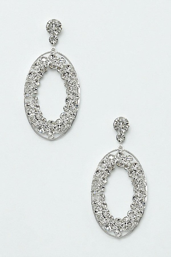 ROUND CRYSTAL GEM OVAL DANGLE EARRING