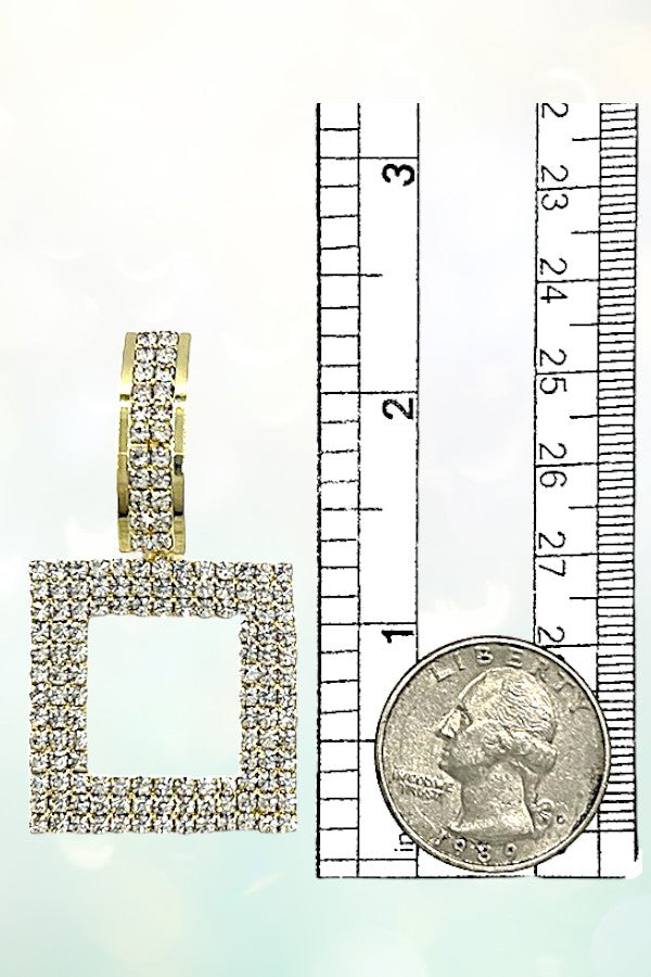 SQUARE DROP RHINESTONE PAVE EARRING