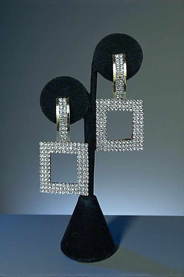 SQUARE DROP RHINESTONE PAVE EARRING