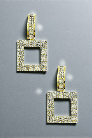 SQUARE DROP RHINESTONE PAVE EARRING