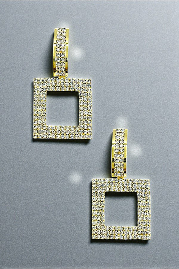 SQUARE DROP RHINESTONE PAVE EARRING