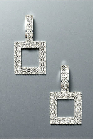 SQUARE DROP RHINESTONE PAVE EARRING
