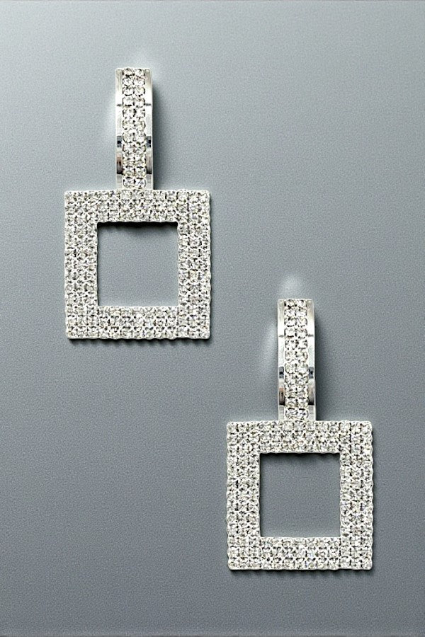 SQUARE DROP RHINESTONE PAVE EARRING