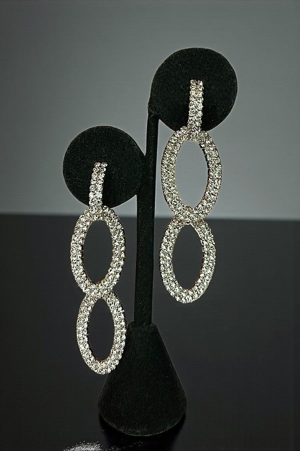 RHINESTONE PAVE DOUBLE OVAL LINK DROP EARRING