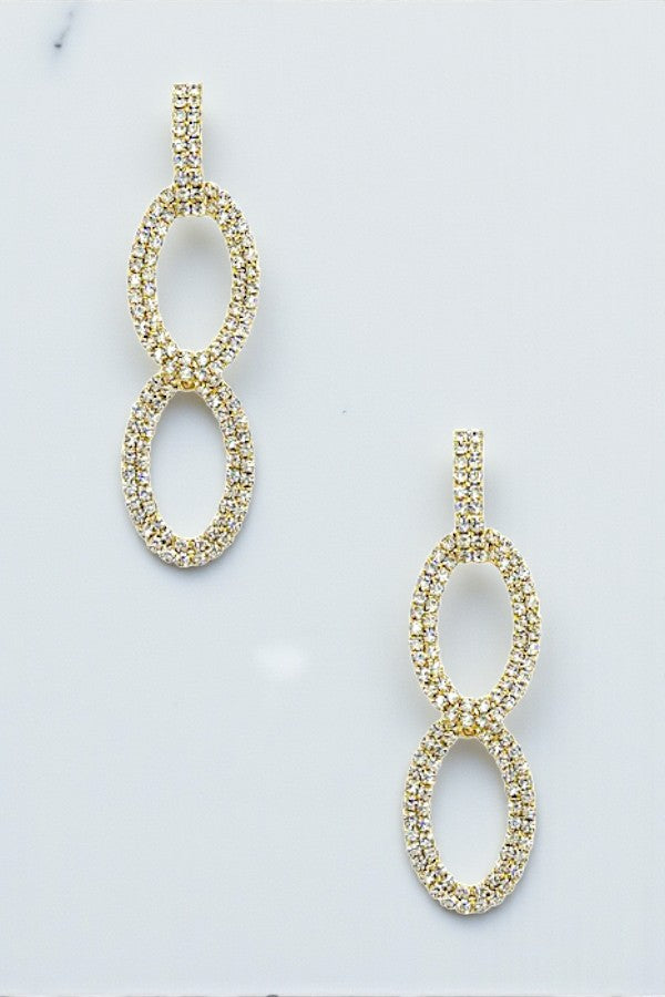 RHINESTONE PAVE DOUBLE OVAL LINK DROP EARRING