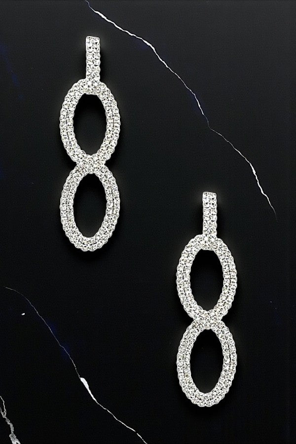 RHINESTONE PAVE DOUBLE OVAL LINK DROP EARRING
