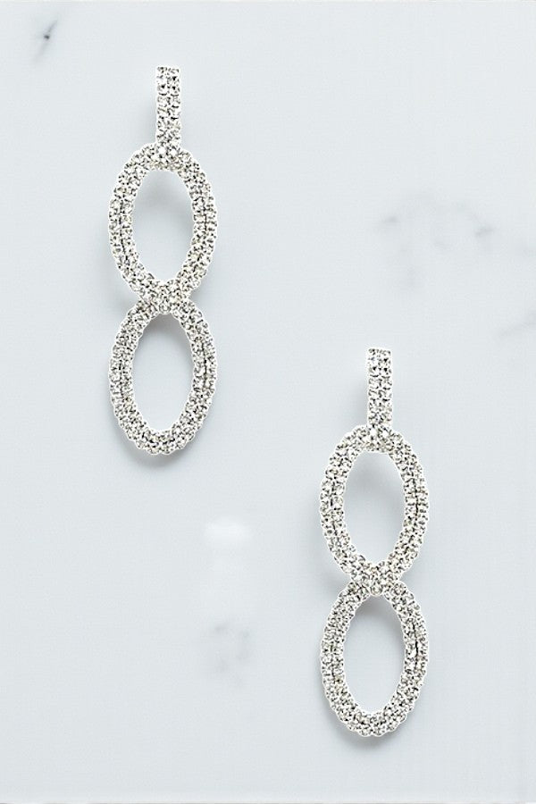 RHINESTONE PAVE DOUBLE OVAL LINK DROP EARRING