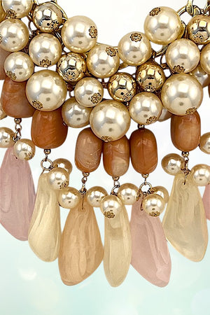 PEARL CLUSTER MILKY STONE DANGLE STATEMENT NECKLACE EARRING SET