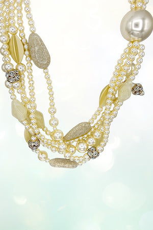 OBLONG PEARL AND STONE LAYERED NECKLACE EARRING SET