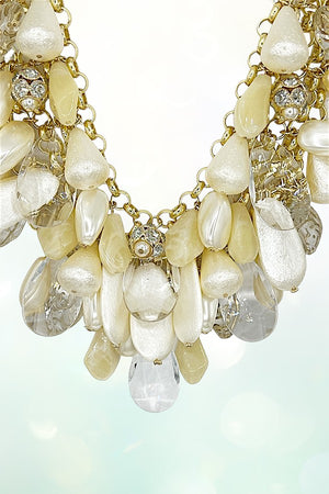 TEARDROP PEARL GEM CLUSTER BIB NECKLACE EARRING SET