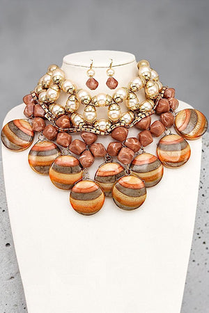 FAUX STONE PEARL ACCENT BIB NECKLACE EARRING SET