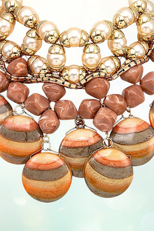 FAUX STONE PEARL ACCENT BIB NECKLACE EARRING SET