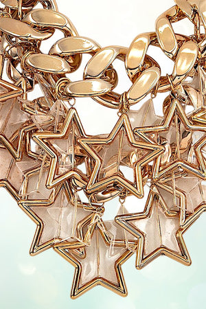 STAR CLUSTER DANGLE BIB CHAIN NECKLACE EARRING SET