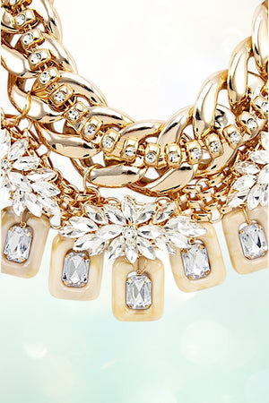 CRYSTAL GEM ACETATE ORNATE STATEMENT NECKLACE EARRING SET