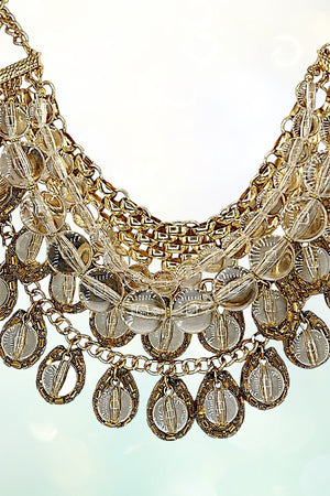 BALL BEADS CHAIN DANGLE STATEMENT NECKLACE EARRING SET