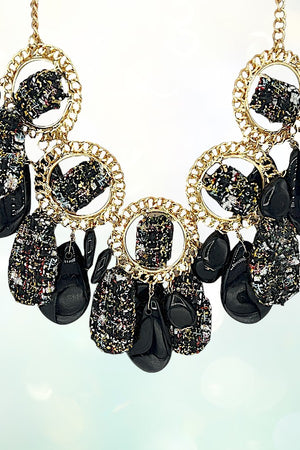 TWEED STONE CHAIN ACCENT NECKLACE EARRING SET
