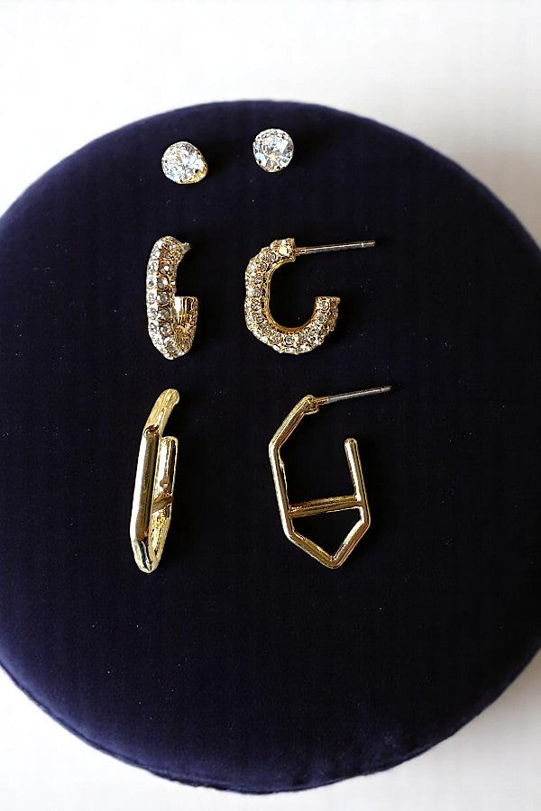 RHINESTONE ACCENT MIX POST EARRING SET