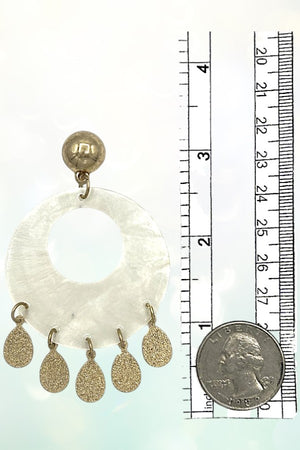 ROUND SHELL TEARDROP CHARMS DANGLE EARRING