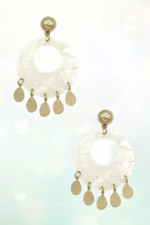 ROUND SHELL TEARDROP CHARMS DANGLE EARRING
