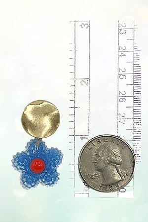 BEADED FLOWER DROP DISK POST EARRING