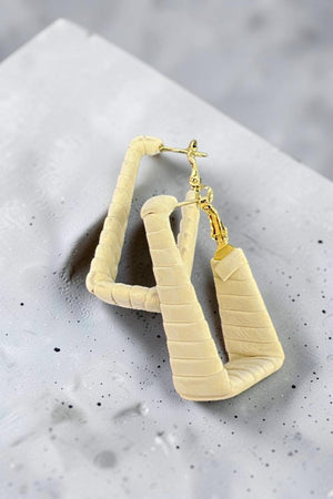 WOVEN TRAPEZOID CUT OUT SEMI HOOP EARRING