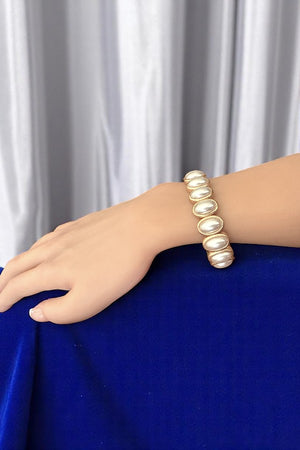 OVAL PEARL FRAMED LINK STRETCH BRACELET
