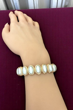 OVAL PEARL FRAMED LINK STRETCH BRACELET