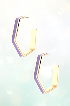 SEMI HEXAGON HOOP EARRING