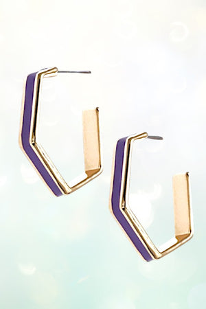 SEMI HEXAGON HOOP EARRING