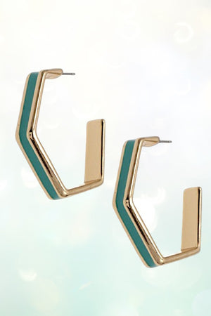 SEMI HEXAGON HOOP EARRING