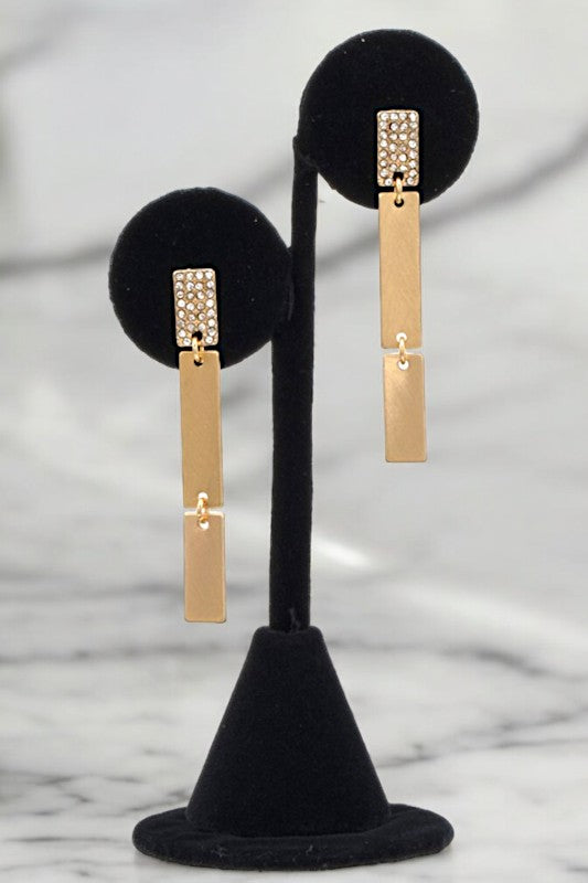 RHINESTONE PAVE BAR LINK DANGLE EARRING