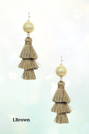 THREE TIER MULTI THREAD TASSEL DANGLE GOLD BALL EARRING