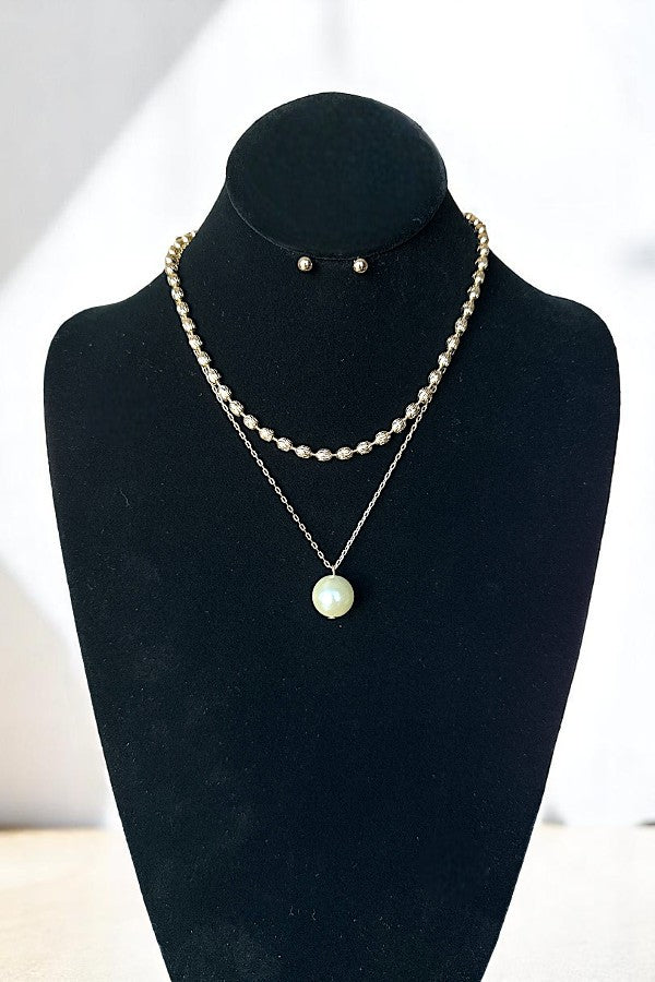 MIX CHAIN LAYERED PEARL PENDANT NECKLACE