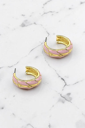 GOLD COLOR ENAMEL BLEND SEMI HOOP EARRING