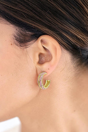 GOLD COLOR ENAMEL BLEND SEMI HOOP EARRING