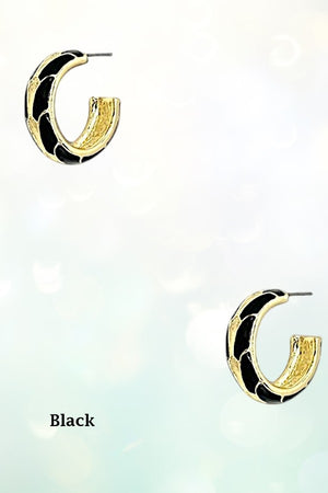 GOLD COLOR ENAMEL BLEND SEMI HOOP EARRING