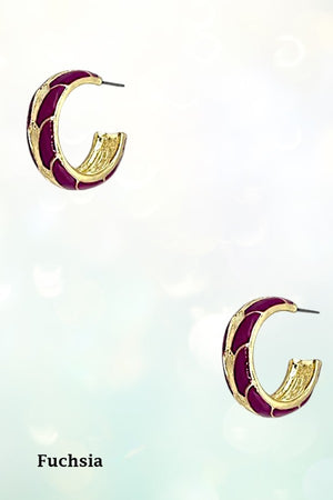 GOLD COLOR ENAMEL BLEND SEMI HOOP EARRING