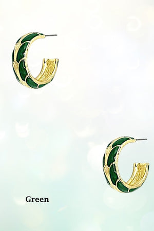 GOLD COLOR ENAMEL BLEND SEMI HOOP EARRING