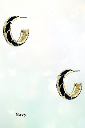 GOLD COLOR ENAMEL BLEND SEMI HOOP EARRING