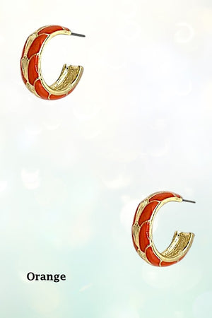 GOLD COLOR ENAMEL BLEND SEMI HOOP EARRING