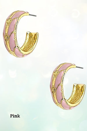 GOLD COLOR ENAMEL BLEND SEMI HOOP EARRING