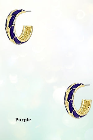 GOLD COLOR ENAMEL BLEND SEMI HOOP EARRING