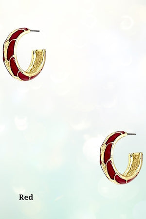GOLD COLOR ENAMEL BLEND SEMI HOOP EARRING