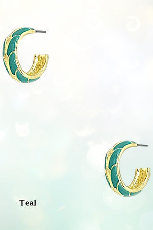 GOLD COLOR ENAMEL BLEND SEMI HOOP EARRING